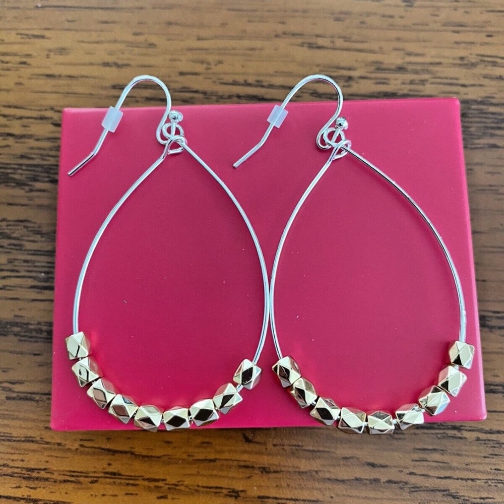 Avon Silver and Gold Teardrop Earrings with Beaded Detail